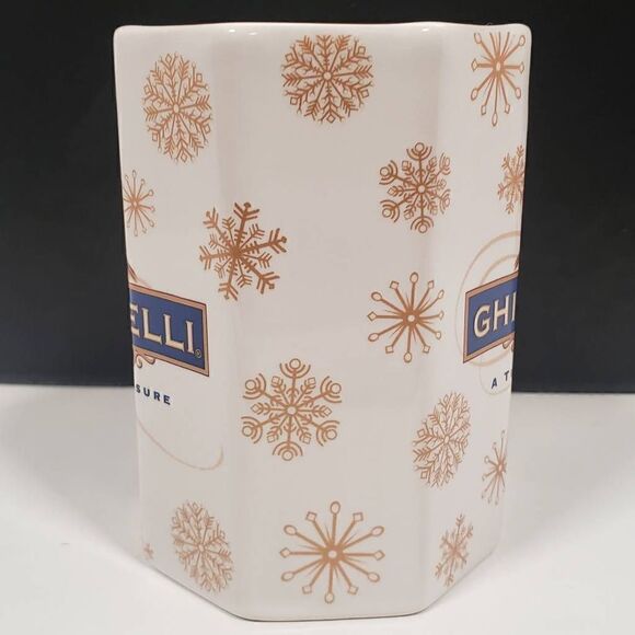 Ghirardelli Chocolate Mug Gold Snowflakes On White Houston Harvest - Picture 2 of 8
